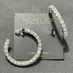 NEW | Rachel Zoe | Sparkly Silver Cubic Zirconia Hoop Earrings
